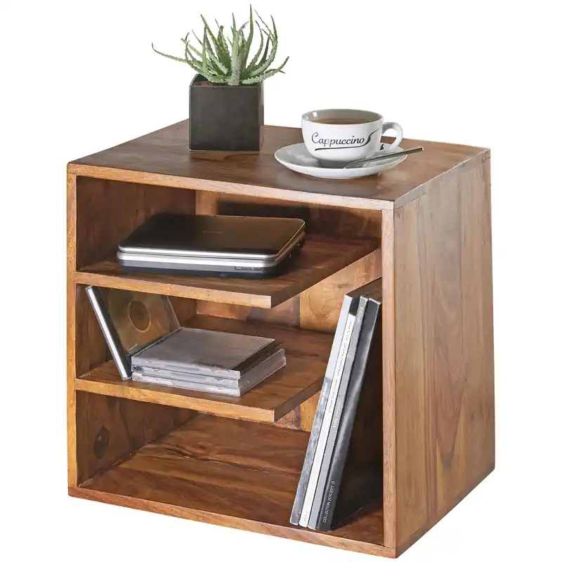 Geprüft Beistelltisch 43x43x30 cm Sheesham Massivholz Design Nachttisch
