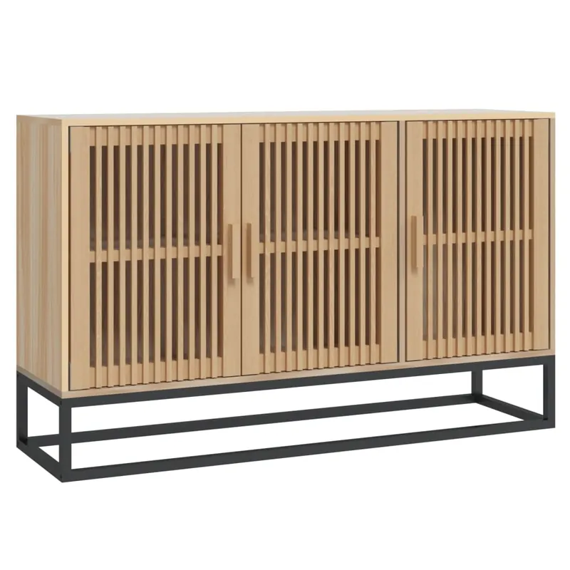 Klassisches Sideboard aus Massivholz mit Eisenbeinen 105x30x65 cm Naturfarben Neuheit
