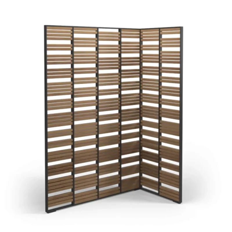 Paravent Deco Screen L-Förmig Gestell Aluminium Farbe Meteor Füllung Teak-Massivholz Neuheit