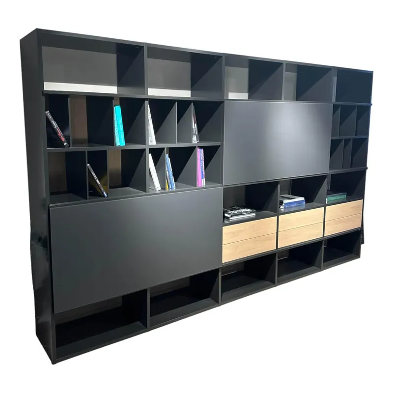 Top-Seller Wohnwand Sinus Lack Cosmos Schwarz Schiebetüren Glas Satiniert Cosmos Schwarz 436