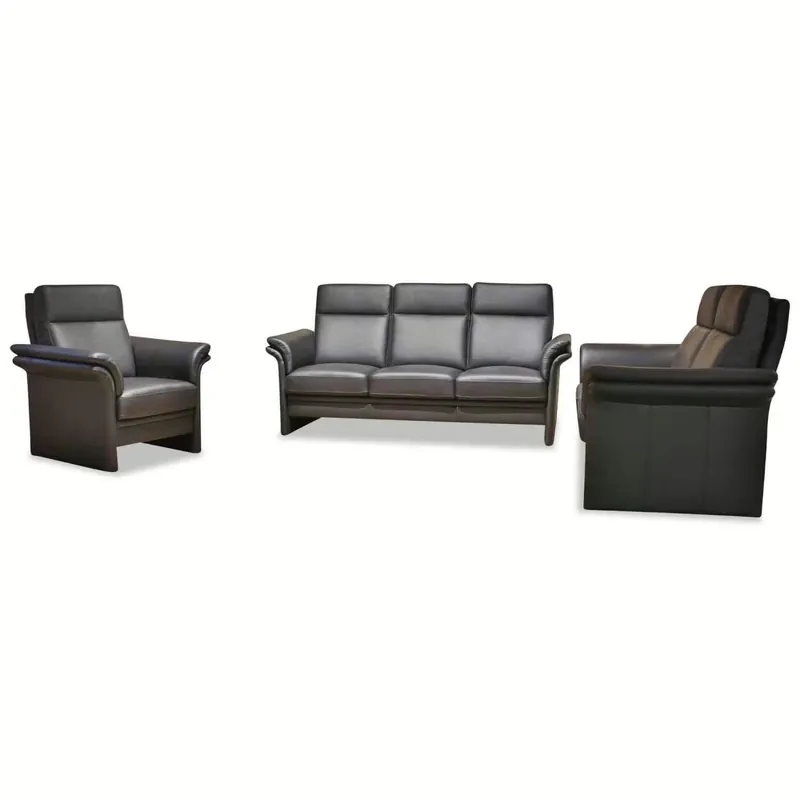 Heißes Angebot Garnitur LM 690 Leder Schwarz 2 Sofas 1 Sessel