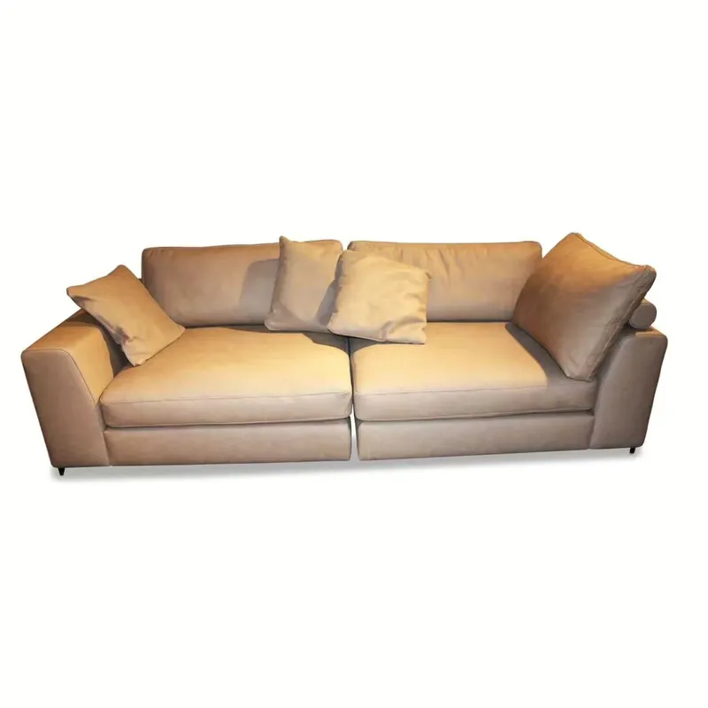 Sofa Paul B Leder Beige mit 3 Kissen Sichere Zahlung