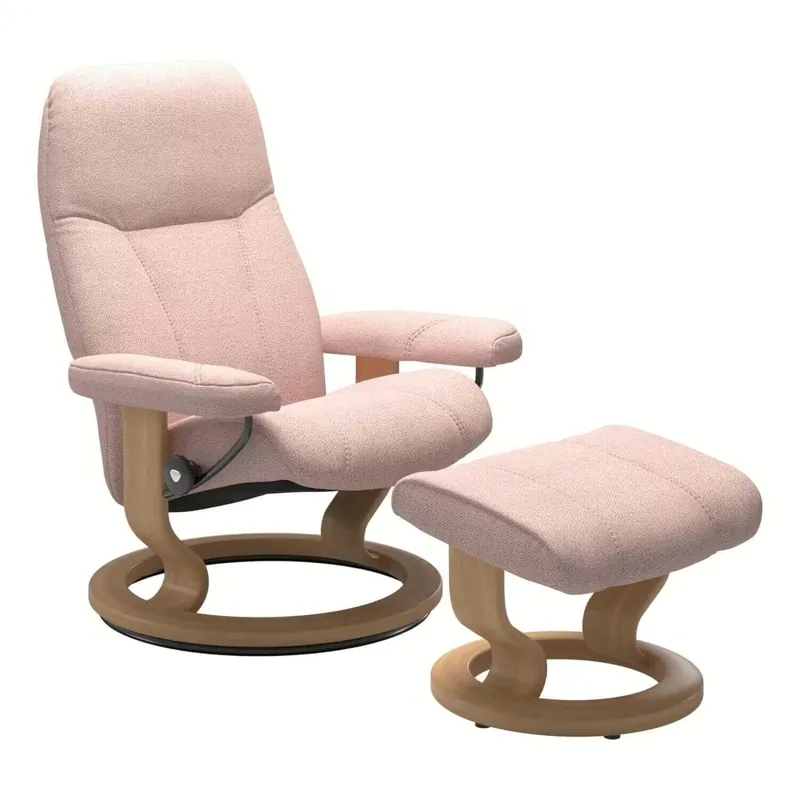 Stressless Consul M Classic Base Stoff Faron Light Pink mit Hocker Top-Seller