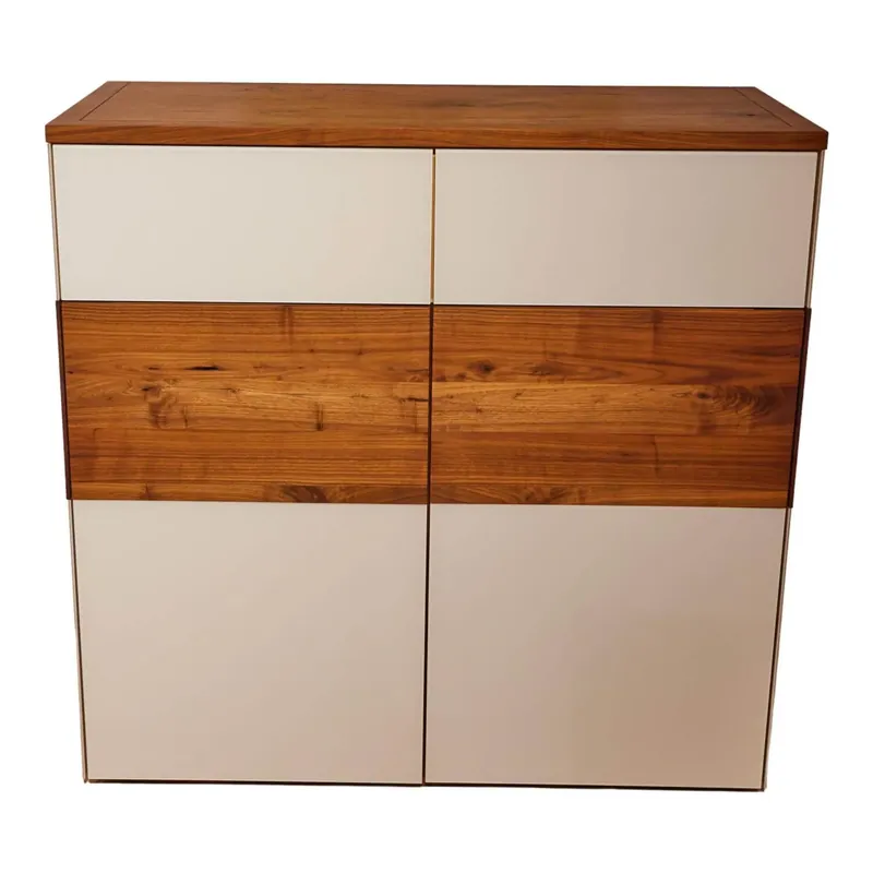 Sideboard Kosmos Altnussbaum Massiv Geölt Glas Matt Weiß Preis Gesenkt