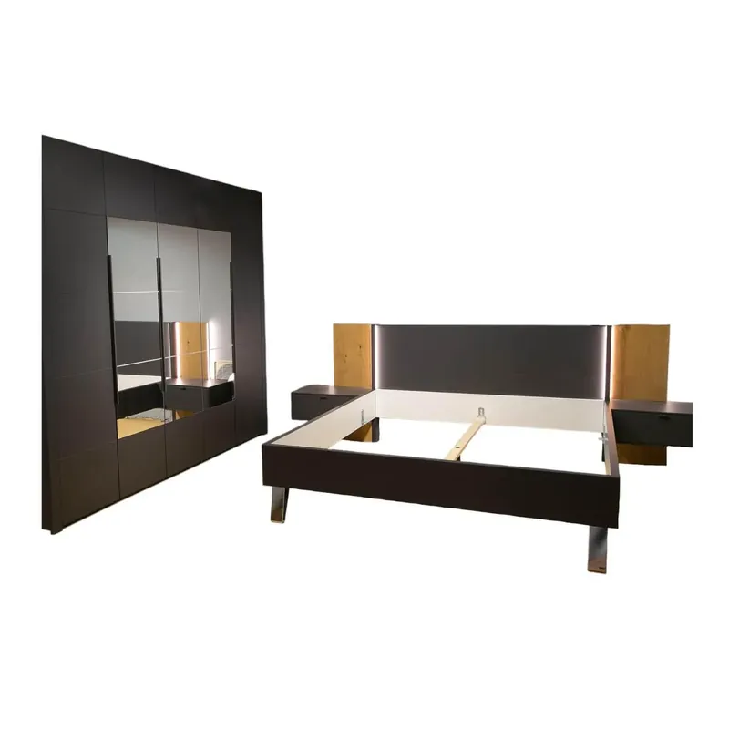 Rabatt Schlafzimmer Area Light Schiefergrau Absetzungen Balkeneiche Mit Beleuchtung Bett Ohne Matratze Und Lattenrost