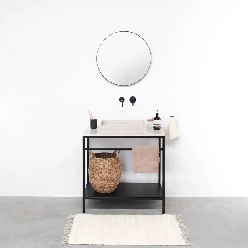 Sale Jules Industrielle Badezimmermöbel – Schwarz – Lavabo Beige Marmor – George I – 80 cm