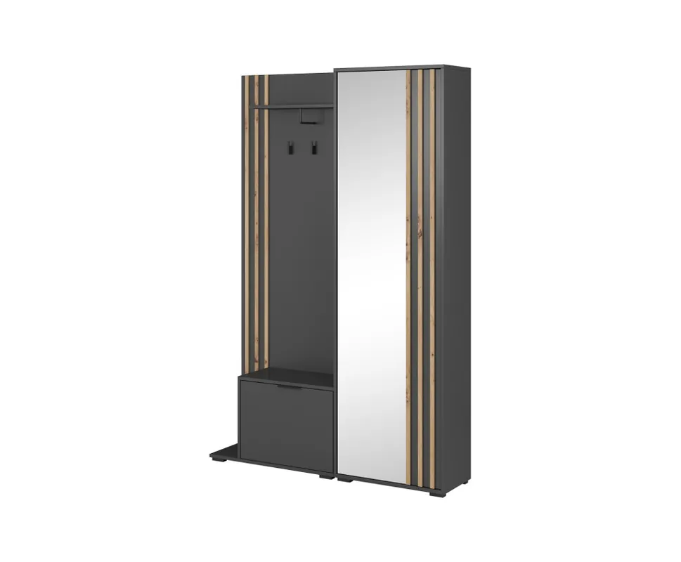 Neu Im Sortiment Garderoben-Set, Garderobe Wandpaneel Schuhschrank Spiegel + Lamellen, Graphit, NELA